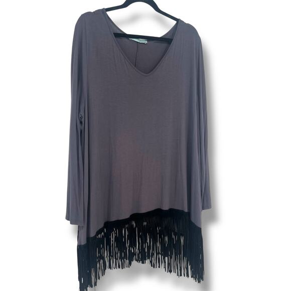 CHATOYANT Women's Slate Gray Fringed Tunic Top 3X  Western Whimsigoth Rodeo - Picture 1 of 5